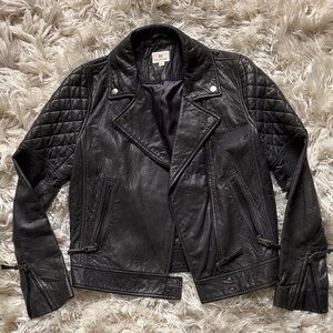 AG Adriano Goldschmied Quilted Black Leather Motorcycle Jacket Small